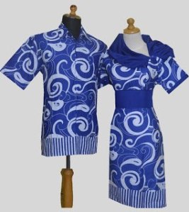 D888 Biru, Sarimbit Batik Model Dress Tali Serut di Dada, Belakang Karet Rp 182.000,-
